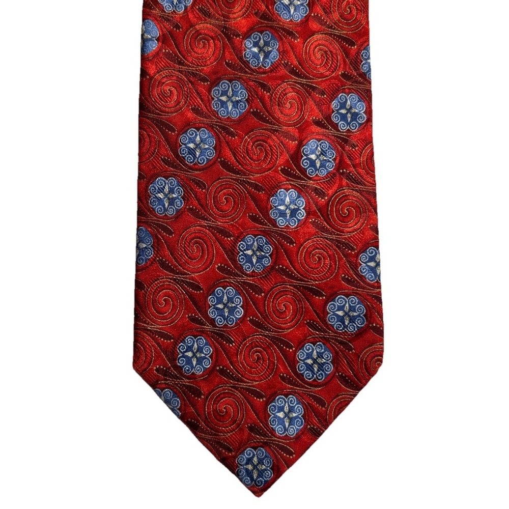 Ermenegildo Zenga 100%‎ Silk Tie Red & Blue Swirls Made in Italy EUC